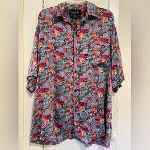 Nicole Miller Martini Colorful Vintage Button-Up silk shirt size xl